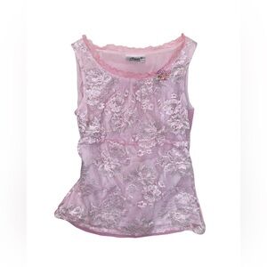 Pink Lace Floral Sleeveless Top